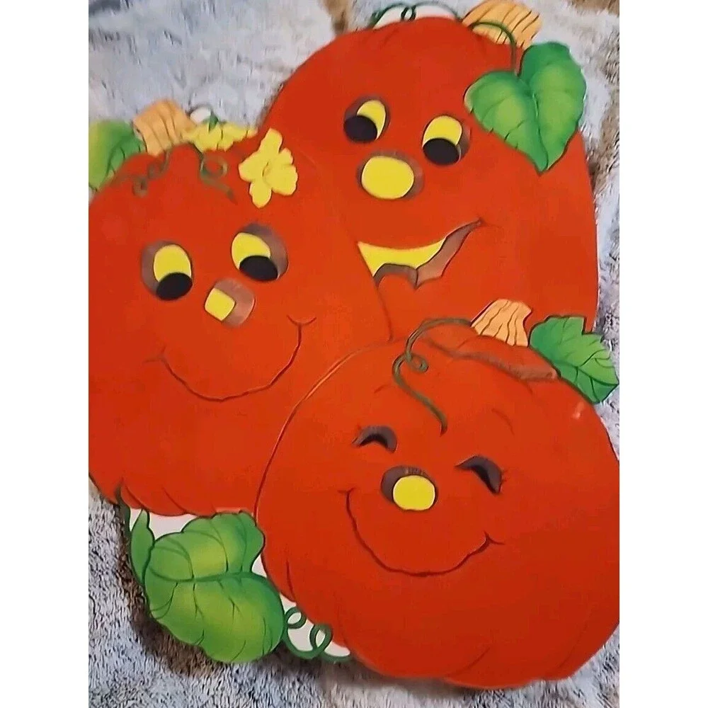 Double Sided Flocked Felt Paper Halloween Decorations Pumpkins Jack O Lantern